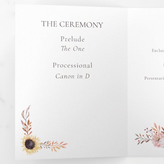 Sonnenblume Bouquet Folded Wedding Programm (Innen Erste Seite)