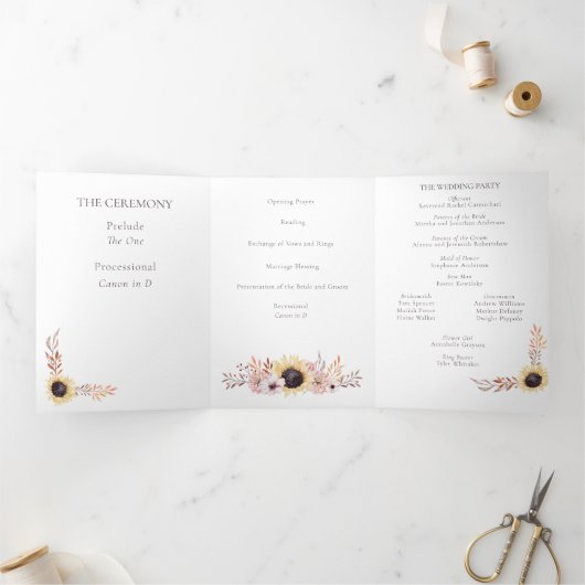 Sonnenblume Bouquet Folded Wedding Programm (Innenseite)