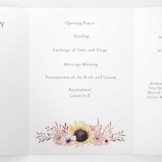 Sonnenblume Bouquet Folded Wedding Programm (Innenseite Mitte)