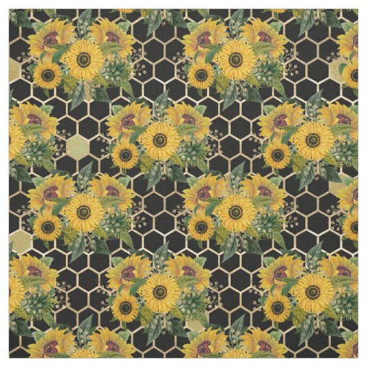Sonnenblume Bouquet Gold Honeycomb Grafik Stoff (Muster)