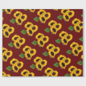 Sonnenblume Bouquet Muster Burgundy Geschenk Rolle Geschenkpapier (Flach)