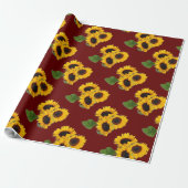 Sonnenblume Bouquet Muster Burgundy Geschenk Rolle Geschenkpapier (Ungerollt)