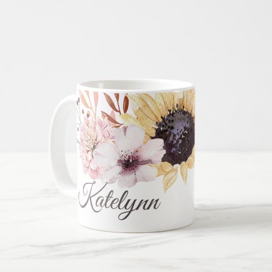 Sonnenblume Bouquet Personalisiert Kaffee Tasse (Vorderseite Links)