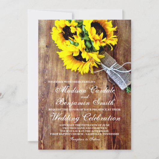 Sonnenblume Bouquet Rustikales Hochzeitspazieren Einladung (Vorderseite)