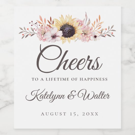 Sonnenblume Bouquet Wedding Wine Label Weinetikett (Einzelnes Label)