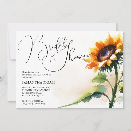 Sonnenblume Brautdusche Einladung (Vorderseite)