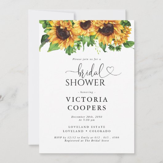 Sonnenblume Brautdusche Einladung (Vorderseite)