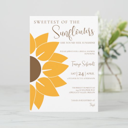 Sonnenblume Brautdusche Einladung (Stehend Vorderseite)