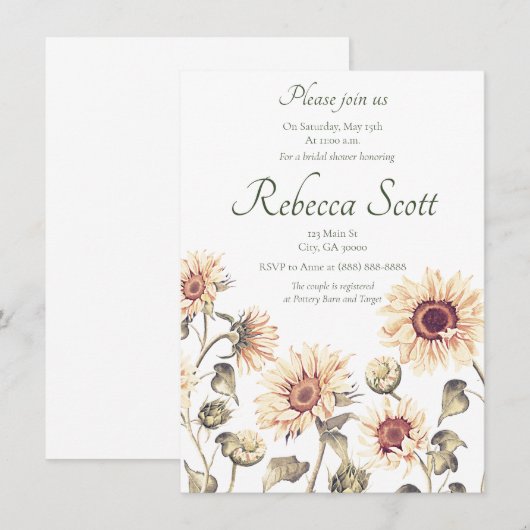 Sonnenblume Brautdusche Einladung (Vorne/Hinten)