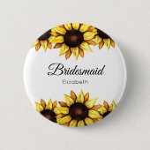 Sonnenblume Bridesmaid Hochzeitsgelb Weiße Blüte Button (Vorderseite)