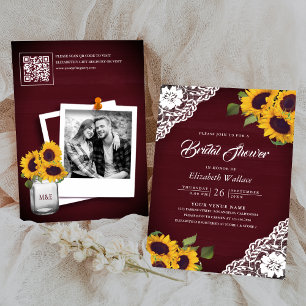 Sonnenblume Burgund Foto QR Code Brautparty Einladung