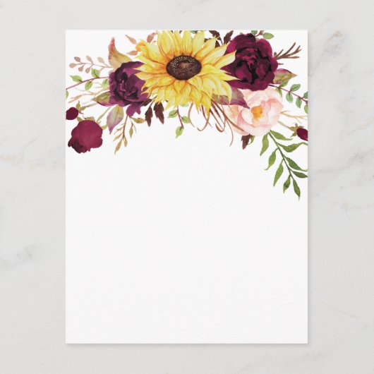 Sonnenblume Burgund Red Blush Peony Rose Hochzeit Begleitkarte (Rückseite)