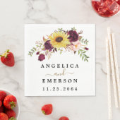 Sonnenblume Burgund Red Blush Peony Rose Hochzeit Serviette (Beispiel)