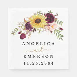 Sonnenblume Burgund Red Blush Peony Rose Hochzeit Serviette