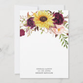 Sonnenblume Burgund Red Blush Rose Hochzeit Einladung (Rückseite)