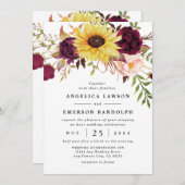 Sonnenblume Burgund Red Blush Rose Hochzeit Einladung (Vorne/Hinten)