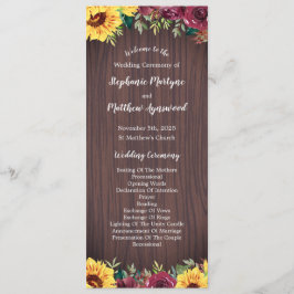 Sonnenblume Burgund Rose Border Wood Wedding Programm