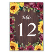 Sonnenblume Burgund Rose Border Wood Wedding Tischnummer (Rückseite)