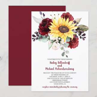 Sonnenblume Burgund Rose Grüne Hochzeit Einladung