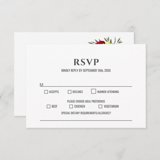 Sonnenblume Burgund Rose Wedding RSVP (Vorne/Hinten)