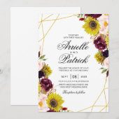 Sonnenblume Burgund Rote Blüte Rose Einladung (Vorne/Hinten)