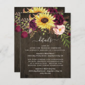 Sonnenblume Burgund Rote Rosen Rustikale Holzhochz Begleitkarte (Vorne/Hinten)