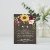 Sonnenblume Burgund Rote Rosen Rustikale Holzhochz Begleitkarte (Stehend Vorderseite)