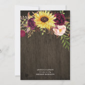 Sonnenblume Burgund Rote Rosen Rustikale Holzhochz Einladung (Rückseite)