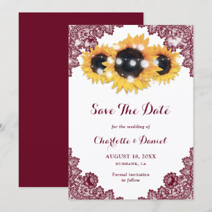 Sonnenblume Burgunder Spitze Hochzeit Termin merke Save The Date