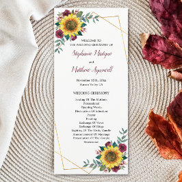 Sonnenblume Burgundy Bloral Geometric Wedding Programm