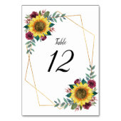 Sonnenblume Burgundy Bloral Geometric Wedding Tischnummer (Vorderseite)