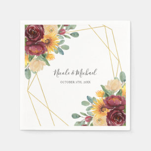 Sonnenblume Burgundy Floral Gold Geometric Wedding Serviette