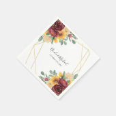 Sonnenblume Burgundy Floral Gold Geometric Wedding Serviette (Ecke)