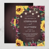 Sonnenblume Burgundy Floral Mason Jar Wedding Einladung (Vorne/Hinten)