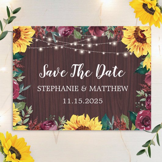 Sonnenblume Burgundy Lights Wood Wedding Save The Date