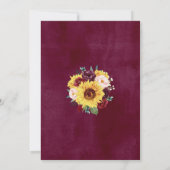 Sonnenblume Burgundy Marsala Blumenlampen Hochzeit Einladung (Rückseite)
