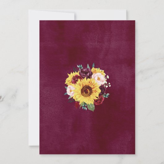 Sonnenblume Burgundy Marsala Blumenlampen Hochzeit Einladung (Rückseite)