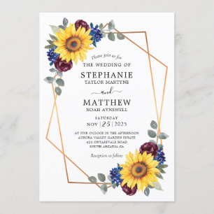 Sonnenblume Burgundy Navy Bloral Geometric Wedding Einladung