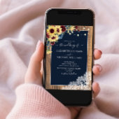 Sonnenblume Burgundy Navy Blue Wood Lace Wedding I Einladung