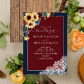 Sonnenblume Burgundy Navy Blue Wood Script Hochzei Einladung