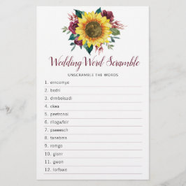 Sonnenblume Burgundy Rose Brautparty Word Game