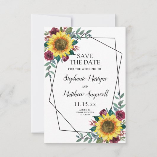 Sonnenblume Burgundy Rose Geometric Wedding Save The Date (Vorderseite)