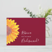 Sonnenblume Burgundy Wedding Bridesmaid Einladung (Stehend Vorderseite)
