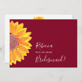 Sonnenblume Burgundy Wedding Bridesmaid Einladung (Vorne/Hinten)