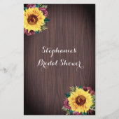 Sonnenblume Burgundy Wood Brautparty Bingo Game (Rückseite)