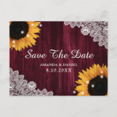 Sonnenblume Burgundy Wood Lace Rustikal Save the D Postkarte (Vorderseite)