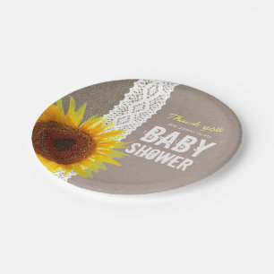 Sonnenblume Burlap & Crochet Lace Baby Dusche Pappteller