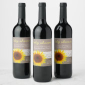 Sonnenblume Burlap & Crochet Lace Baby Dusche Weinetikett (Flaschen)