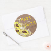Sonnenblume Burlap Rustikales Save the Date Label Runder Aufkleber (Umschlag)