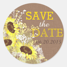 Sonnenblume Burlap Rustikales Save the Date Label Runder Aufkleber